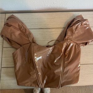 Shiny Brown Off-Shoulder Top
